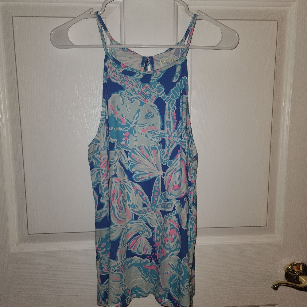 Lilly Pulitzer Margot Swing Dress Blue and Pink Patterned Top